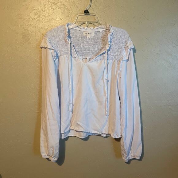 Cloth & Stone White Smocked Long‎ Sleeve Blouse - Size M - Picture 2 of 8
